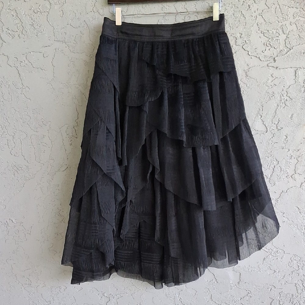 Aje Black Asymmetrical Tiered Midi Skirt